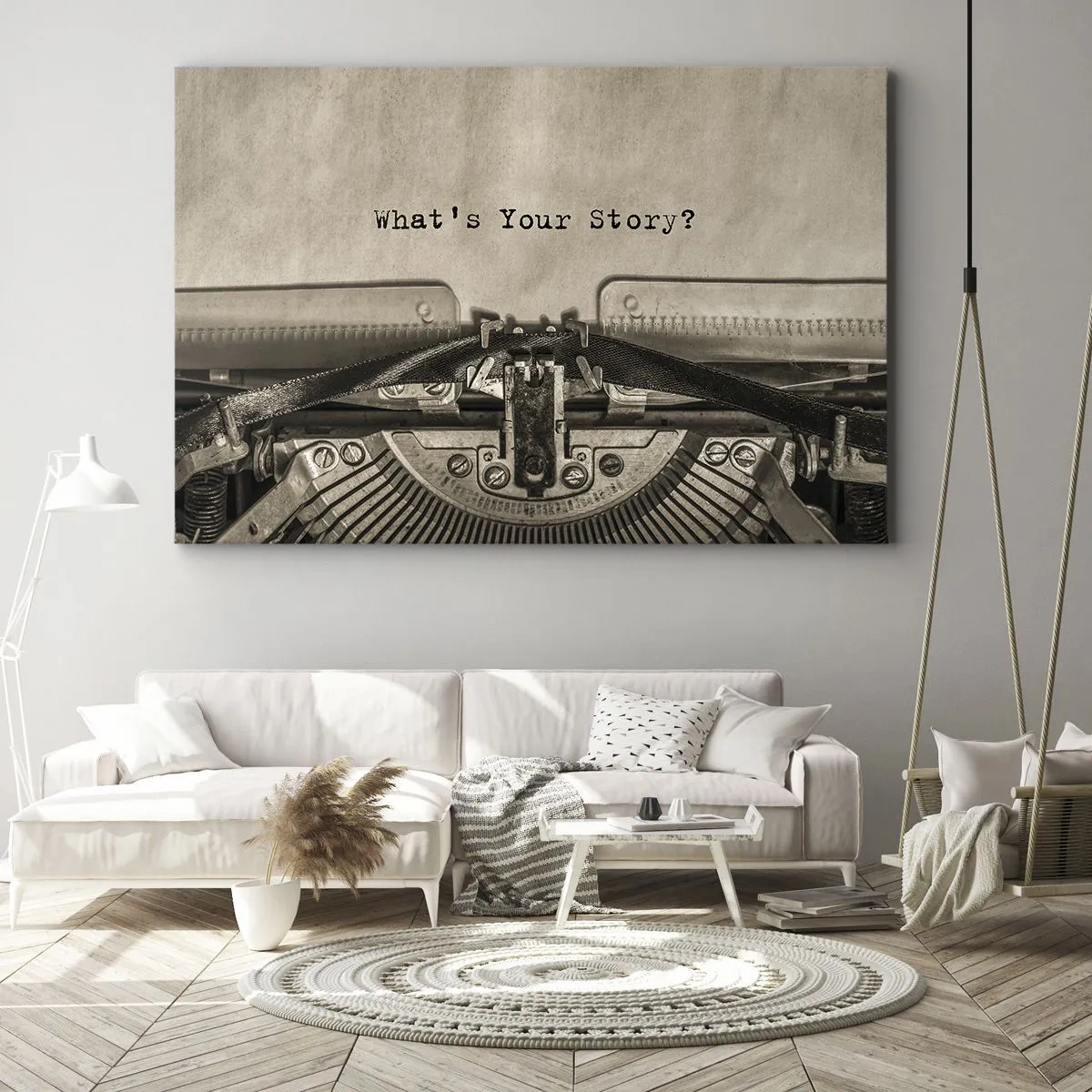 Cuadro sobre lienzo - Impresión de Imagen - Una máquina de escribir con las palabras ¿Cuál es tu historia? - 70x50cm - Solo espero una respuesta - Decoración de pared moderna para salón y dormitorio ARTTOR