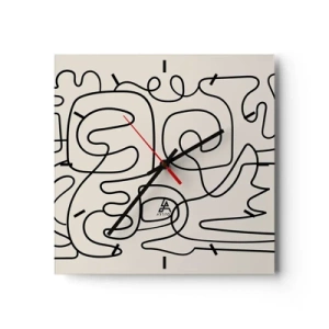 Reloj de pared - Reloj de vidrio - Patrón de arte lineal abstracto en negro sobre un fondo claro - 30x30cm - El camino correcto - Decoración de pared moderna para salón y dormitorio ARTTOR