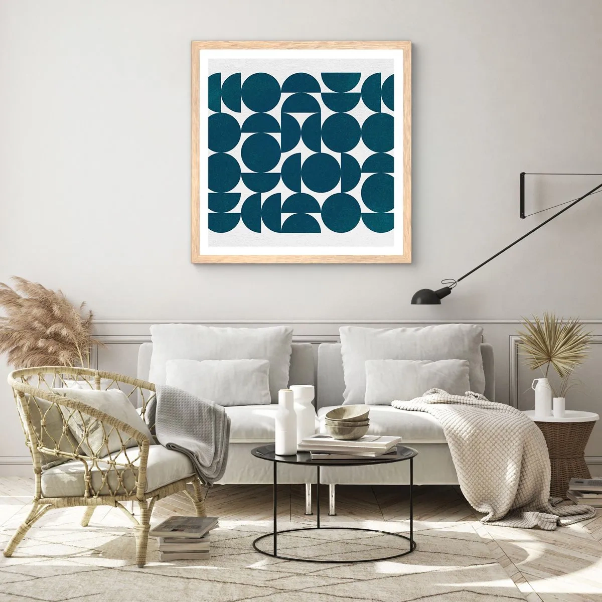 Póster en marco roble claro - Círculos y semicírculos - 50x50 cm