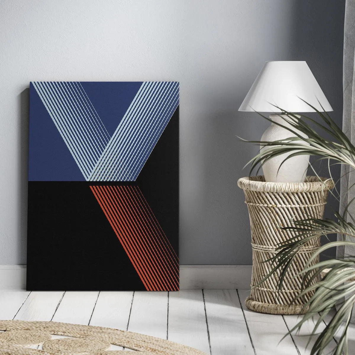 Cuadro sobre lienzo - Impresión de Imagen - Líneas geométricas en tonos rojos y azules. - 50x70cm - La rectitud - Decoración de pared moderna para salón y dormitorio ARTTOR