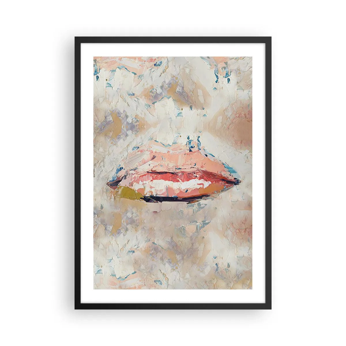 Póster en marco negro - Labios abstractos en una paleta de colores pastel. - 50x70cm - Despierta los sentidos - Decoración de pared moderna para salón y dormitorio ARTTOR