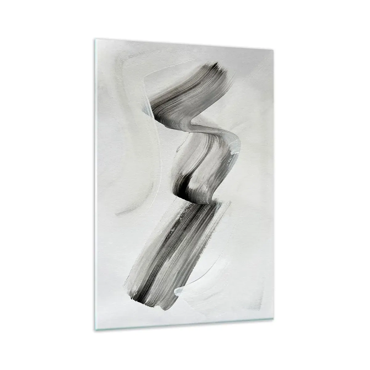 Cuadro sobre vidrio - Impresiones sobre Vidrio - Pincelada abstracta en blanco y negro sobre un fondo claro - 80x120cm - Solo por diversión - Decoración de pared moderna para salón y dormitorio ARTTOR