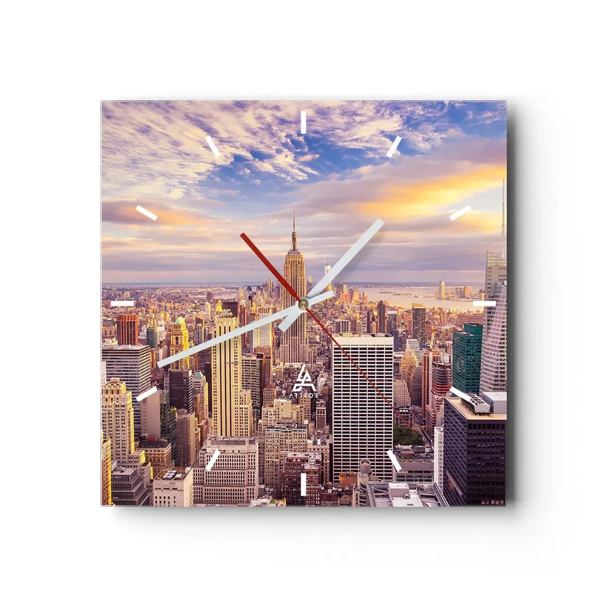 Reloj de pared - Reloj de vidrio - Panorama de una ciudad moderna con rascacielos al atardecer - 30x30cm - Alcanzar las nubes - Decoración de pared moderna para salón y dormitorio ARTTOR