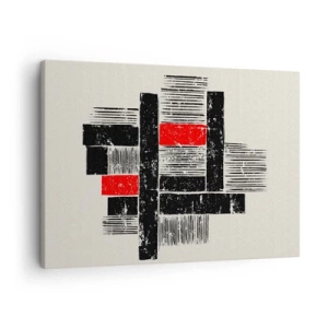 Cuadro sobre lienzo - Impresión de Imagen - Composición geométrica abstracta en negro y rojo. - 70x50cm - Rojo y negro - Decoración de pared moderna para salón y dormitorio ARTTOR