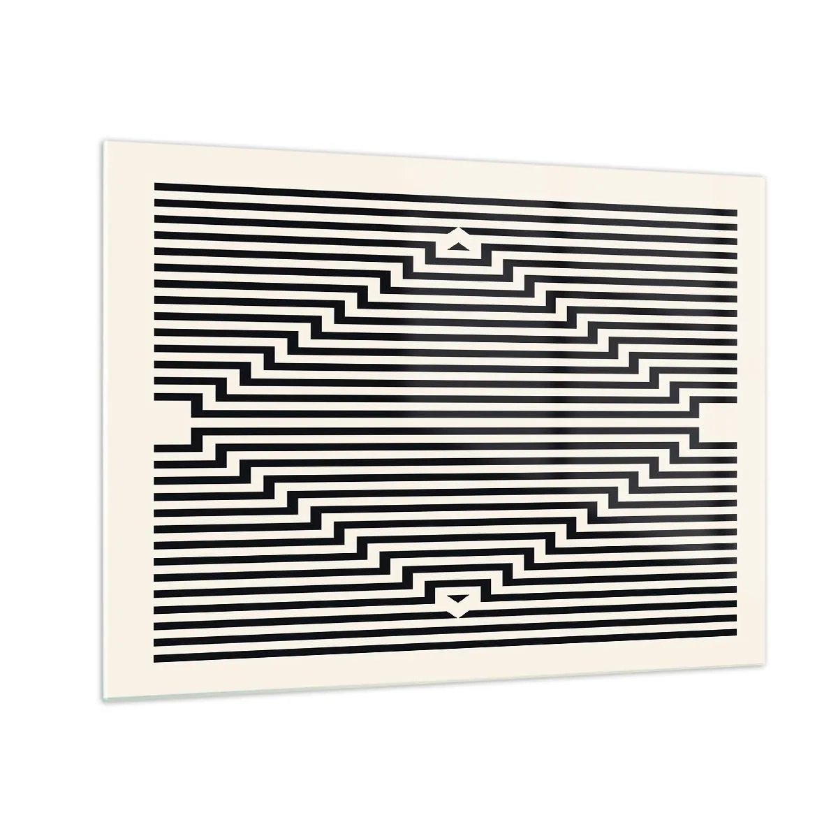 Cuadro sobre vidrio - Impresiones sobre Vidrio - Un patrón fascinante de líneas blancas y negras que crean una ilusión. - 70x50cm - Ilusión geométrica - Decoración de pared moderna para salón y dormitorio ARTTOR