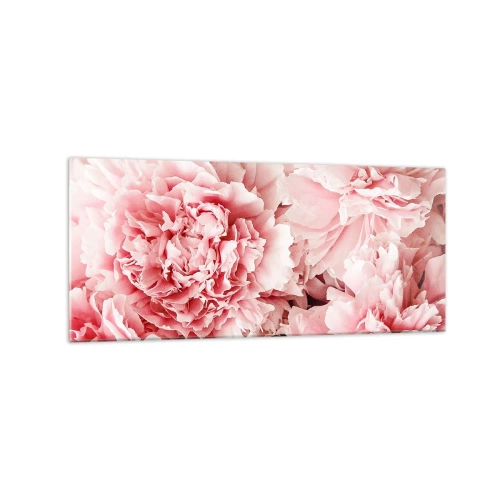 Cuadro sobre vidrio - Impresiones sobre Vidrio - Peonías rosas sutiles en un entorno delicado. - 120x50cm - Sueño rosa - Decoración de pared moderna para salón y dormitorio ARTTOR