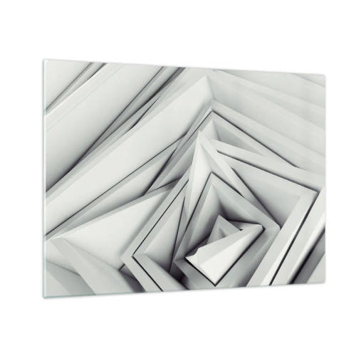 Cuadro sobre vidrio - Impresiones sobre Vidrio - Formas geométricas tridimensionales en tonos de gris. - 70x50cm - Ángulos afilados - Decoración de pared moderna para salón y dormitorio ARTTOR
