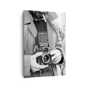 Cuadro sobre lienzo - Impresión de Imagen - Fotografía en blanco y negro de un hombre con una cámara retro. - 70x100cm - En estilo retro - Decoración de pared moderna para salón y dormitorio ARTTOR