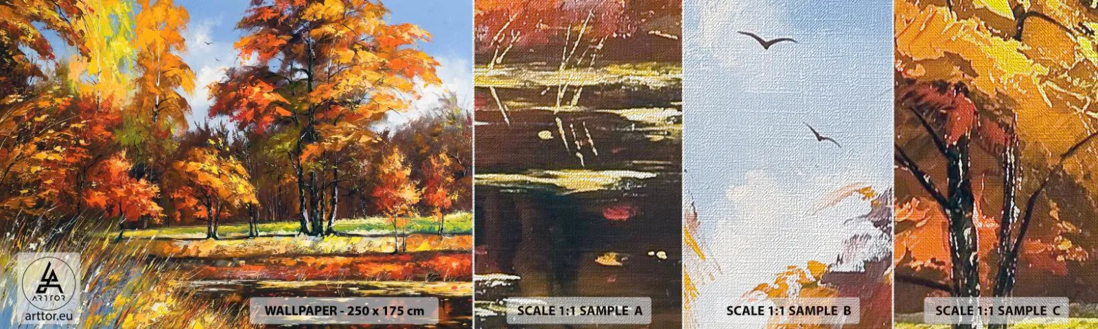 Muestra de fotomural Premium Canvas - Paisaje en dorado y marrón - Paisaje, Bosque, Impresionismo - 100x30 cm