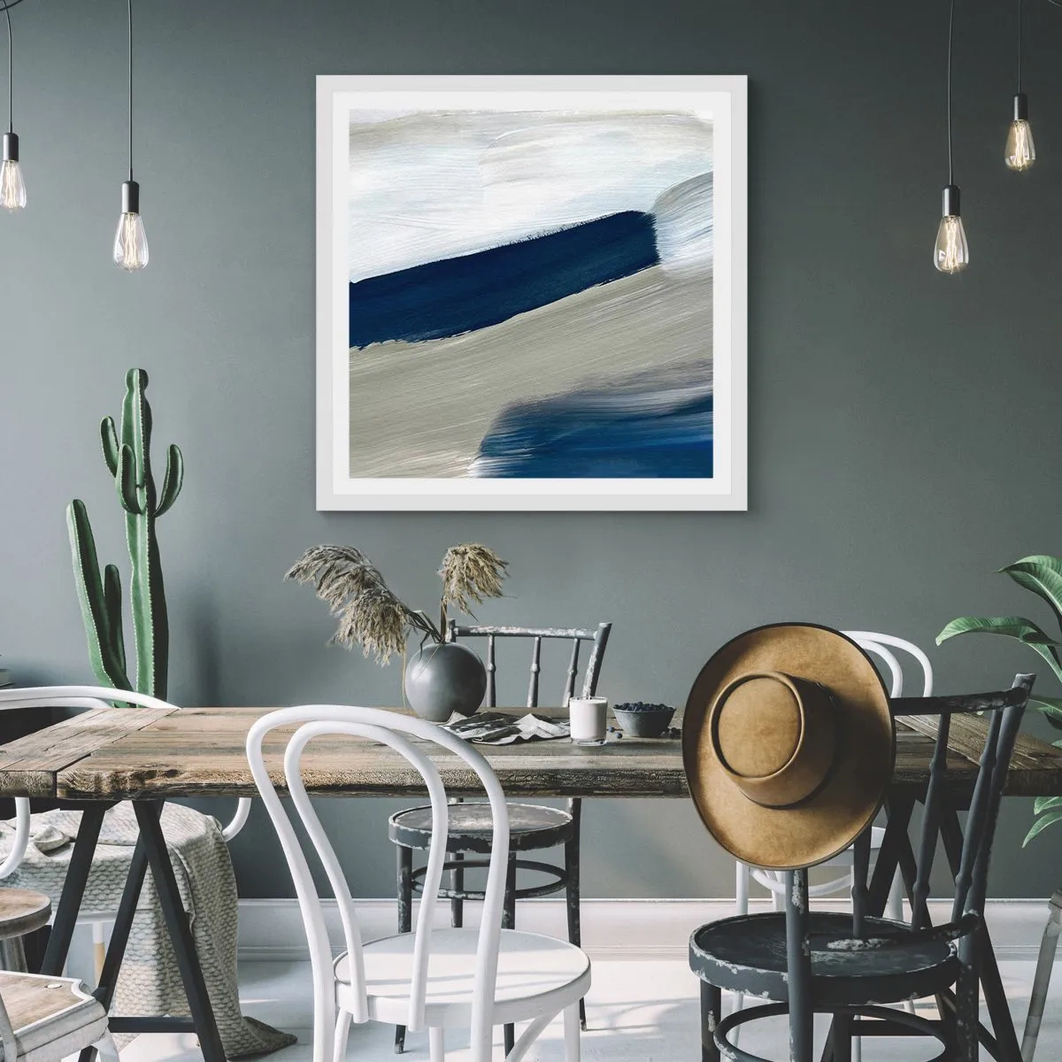 Póster en marco blanco - Encuentro con el blanco - 60x60 cm