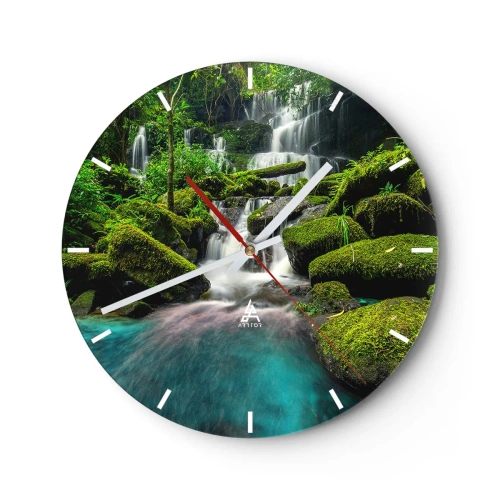 Reloj de pared - Reloj de vidrio - Turquesa, zafiro y plata líquida - 40x40 cm