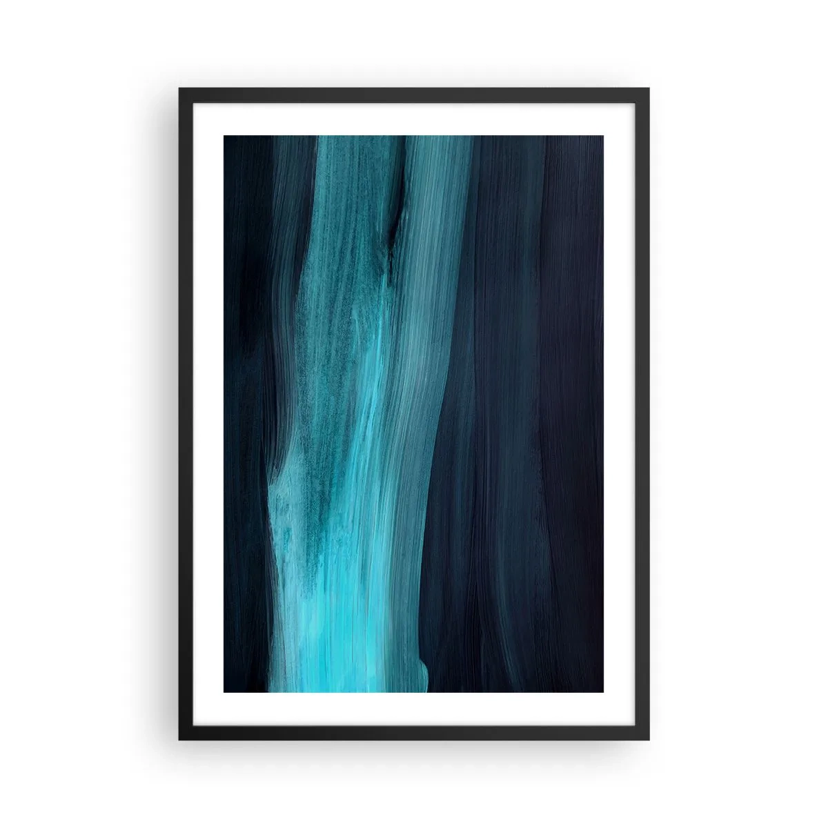Póster en marco negro - Una composición abstracta en tonos negros y turquesas. - 50x70cm - Nadar con la corriente - Decoración de pared moderna para salón y dormitorio ARTTOR