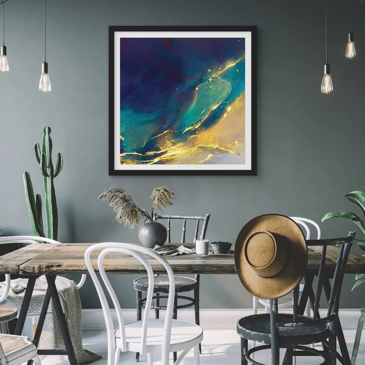 Póster en marco negro - Inundación dorada - 60x60 cm