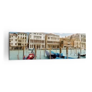 Cuadro sobre lienzo - Impresión de Imagen - Venecia con góndolas y palacios contra el cielo - 160x50cm - Palacios en azul - Decoración de pared moderna para salón y dormitorio ARTTOR