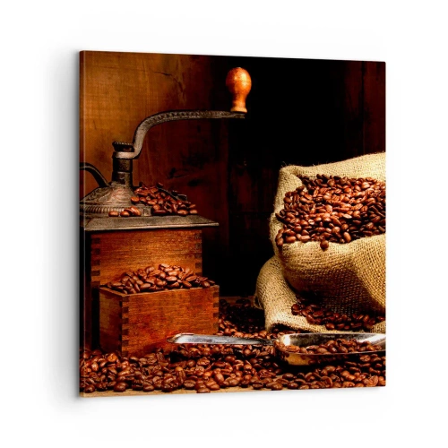 Cuadro sobre lienzo - Impresión de Imagen - Bodegón con granos de café y molinillo - 60x60 cm