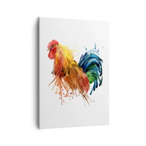 Cuadro sobre lienzo - Impresión de Imagen - Gallo colorido en estilo acuarela - 50x70cm - Un manto real, un orgullo real - Decoración de pared moderna para salón y dormitorio ARTTOR