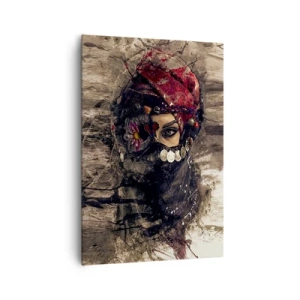 Cuadro sobre lienzo - Impresión de Imagen - Retrato artístico de una mujer con atuendo oriental sobre un fondo abstracto. - 70x100cm - Inquietante, como mínimo - Decoración de pared moderna para salón y dormitorio ARTTOR