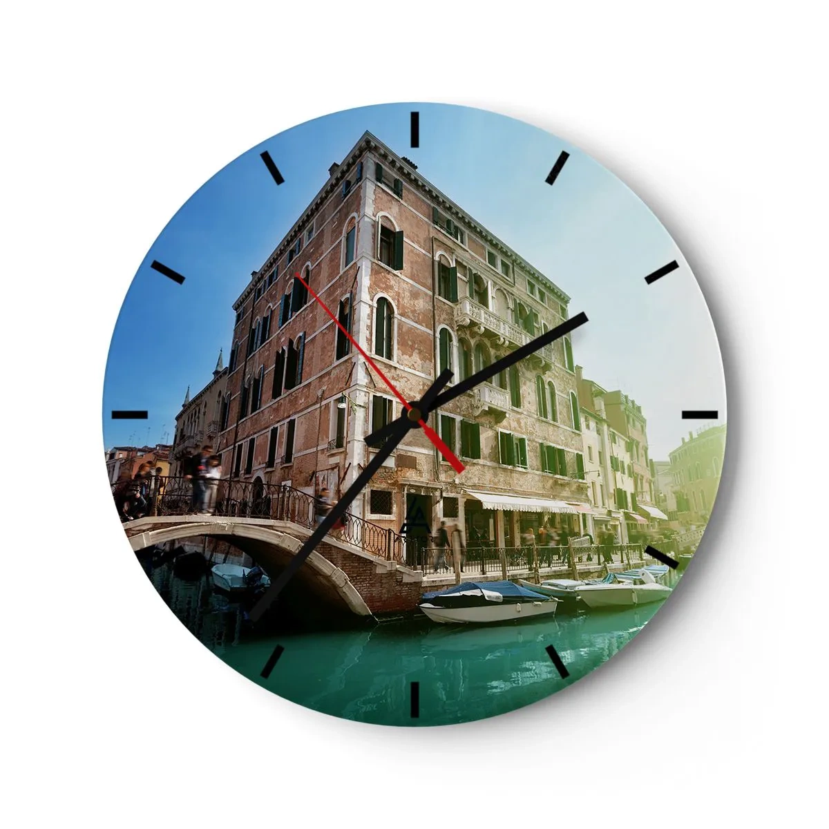 Reloj de pared - Reloj de vidrio - Venecia con un puente y un canal de agua - 30x30cm - Venecia - Amore Mio - Decoración de pared moderna para salón, cocina y dormitorio ARTTOR