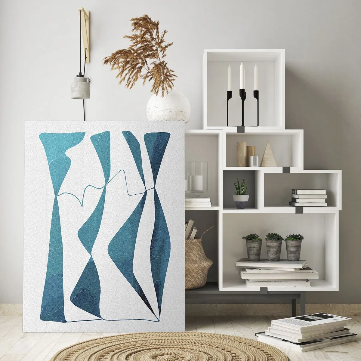 Cuadro sobre vidrio - Impresiones sobre Vidrio - Formas abstractas en tonos azules sobre un fondo blanco. - 70x100cm - Abstracción: un compuesto turquesa - Decoración de pared moderna para salón y dormitorio ARTTOR