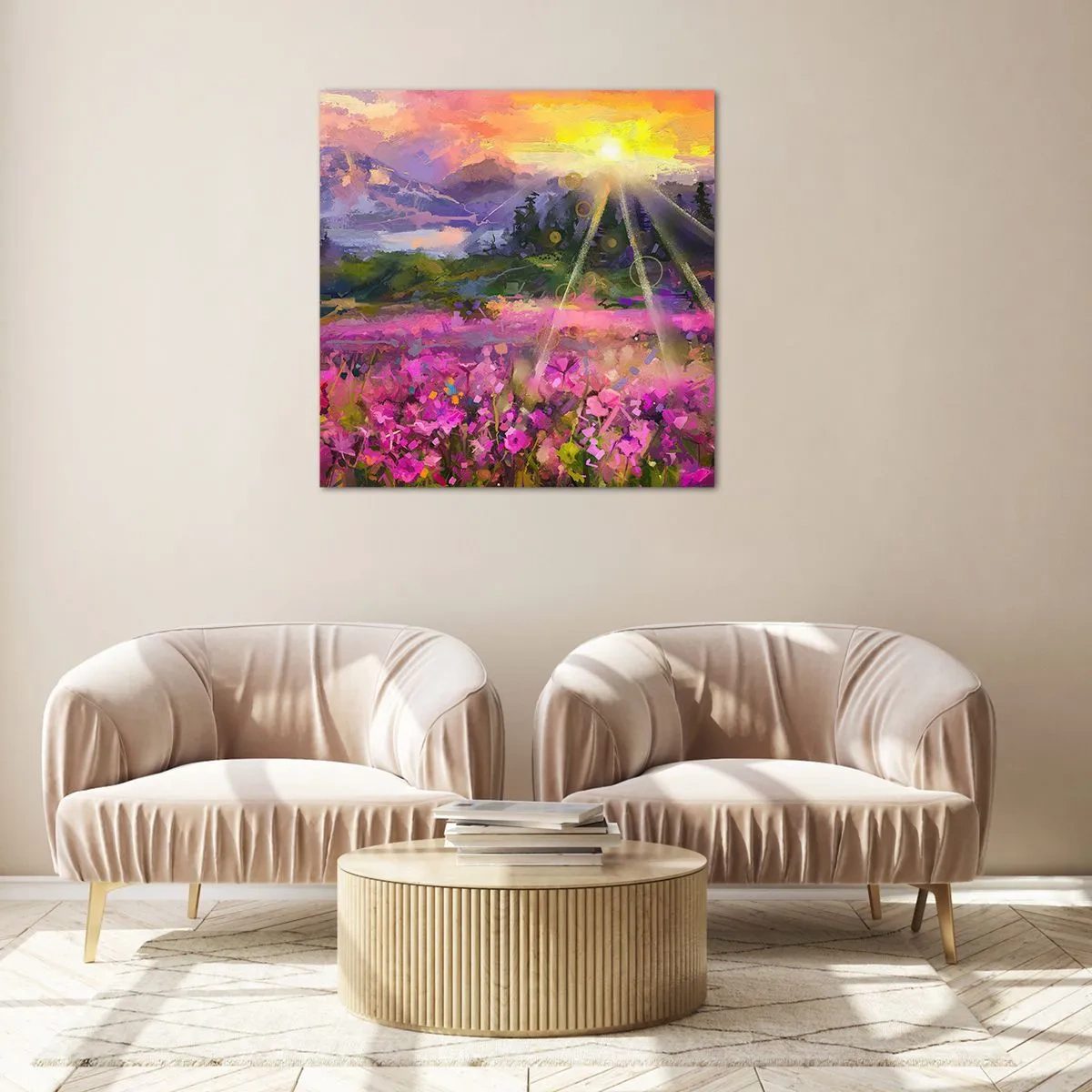 Cuadro sobre vidrio - Impresiones sobre Vidrio - En un valle bajo la protección del sol - 70x70 cm