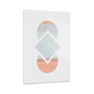 Cuadro sobre vidrio - Impresiones sobre Vidrio - Un rombo pastel en el centro entre los semicírculos sobre un fondo blanco. - 50x70cm - Arte geométrico - Decoración de pared moderna para salón y dormitorio ARTTOR
