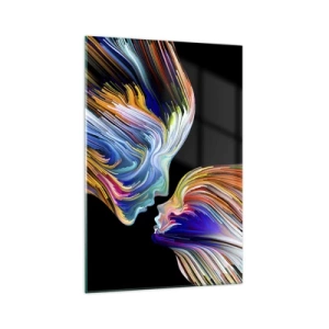 Cuadro sobre vidrio - Impresiones sobre Vidrio - Siluetas coloridas de rostros en secuencias dinámicas sobre un fondo negro - 70x100cm - Una fusión de energía y luz - Decoración de pared moderna para salón y dormitorio ARTTOR