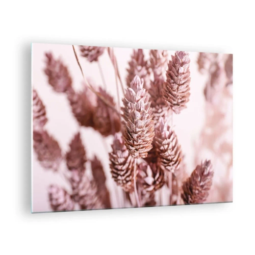Cuadro sobre vidrio - Impresiones sobre Vidrio - Espigas de hierba seca en tonos rosa empolvado - 70x50cm - Aparentemente discreto - Decoración de pared moderna para salón y dormitorio ARTTOR