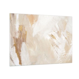 Cuadro sobre vidrio - Impresiones sobre Vidrio - Abstracción beige y blanca con acentos dorados. - 70x50cm - Composición en pastel - Decoración de pared moderna para salón y dormitorio ARTTOR