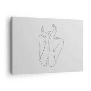 Cuadro sobre lienzo - Impresión de Imagen - Dibujo lineal minimalista de cara y manos. - 70x50cm - Con qué sueñan las mujeres - Decoración de pared moderna para salón y dormitorio ARTTOR