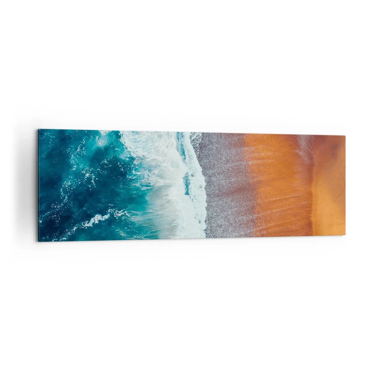 Cuadro sobre lienzo - Impresión de Imagen - Una vista de las olas del océano rompiendo en la playa dorada. - 160x50cm - Un toque de océano - Decoración de pared moderna para salón y dormitorio ARTTOR