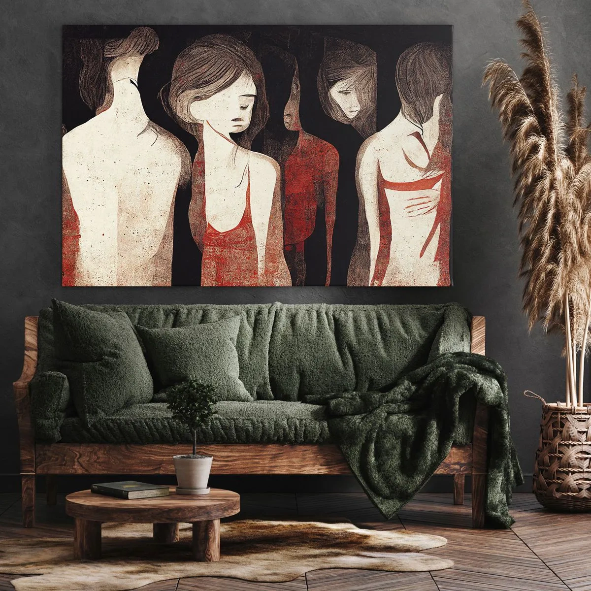 Cuadro sobre lienzo - Impresión de Imagen - Figuras artísticas en una composición abstracta - 70x50cm - Madonnas de la oscuridad - Decoración de pared moderna para salón y dormitorio ARTTOR