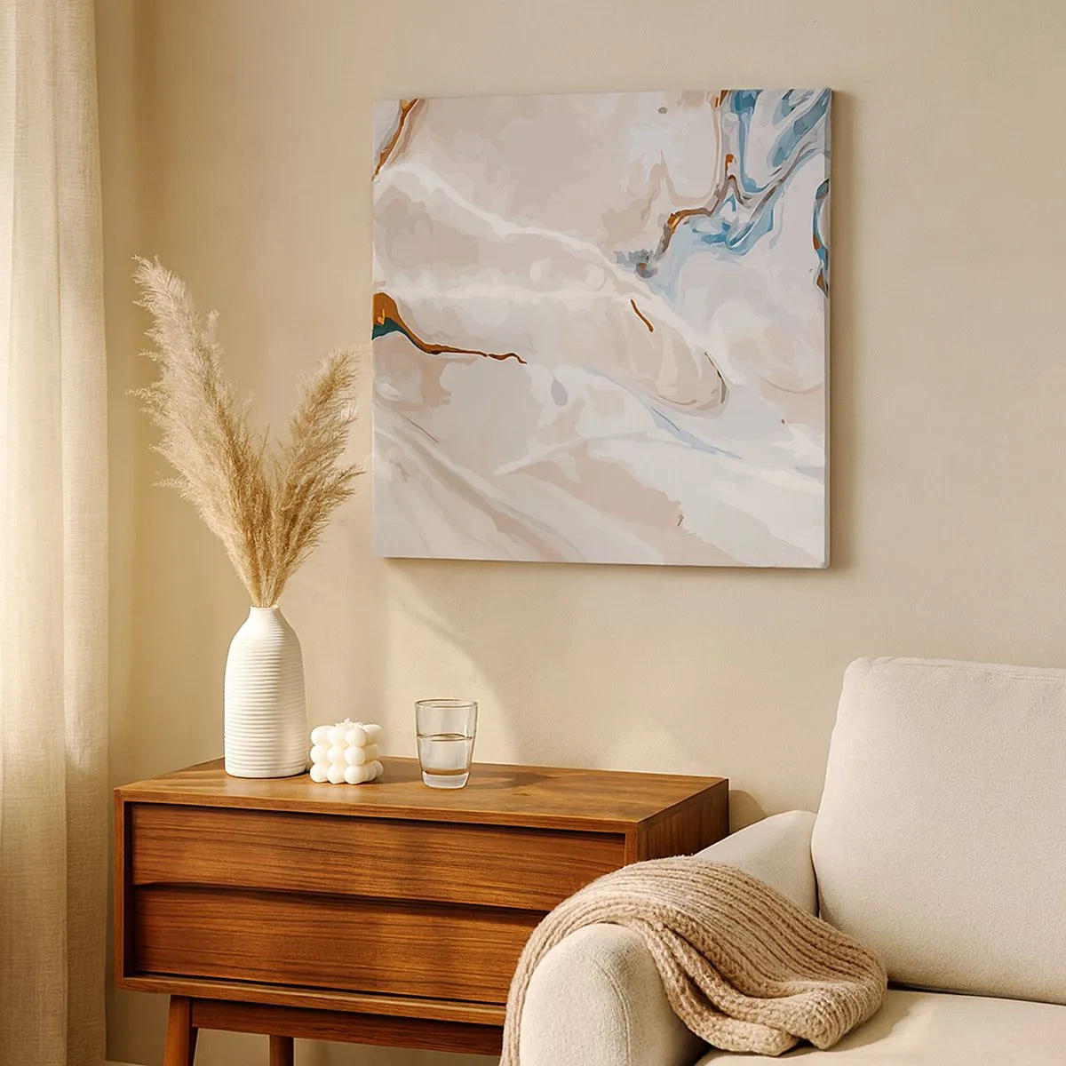 Cuadro sobre lienzo - Impresión de Imagen - El azul serpentea por el blanco - 30x30 cm