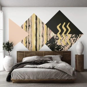 Fotomural Standard Eco - Abstracción geométrica moderna en tonos beige y negro. - 100x70cm - No es tan sencillo - Decoración de pared moderna para salón y dormitorio ARTTOR
