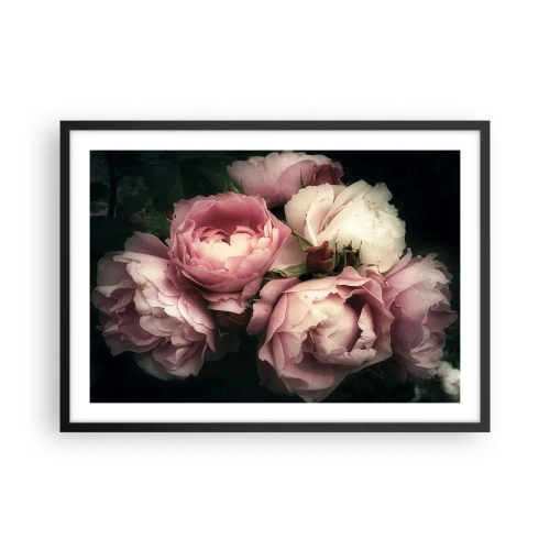 Póster en marco negro - Un ramo de rosas en delicados tonos rosa y blanco. - 70x50cm - El encanto de la belle époque - Decoración de pared moderna para salón y dormitorio ARTTOR