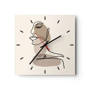 Reloj de pared - Reloj de vidrio - Rostro de mujer minimalista con manchas abstractas. - 30x30cm - Escucharse a sí misma - Decoración de pared moderna para salón y dormitorio ARTTOR
