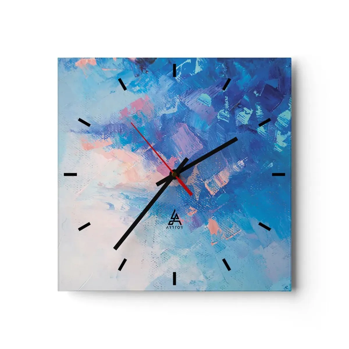 Reloj de pared - Reloj de vidrio - Composición abstracta en tonos azules y rosas. - 30x30cm - Abstracción invernal - Decoración de pared moderna para salón y dormitorio ARTTOR