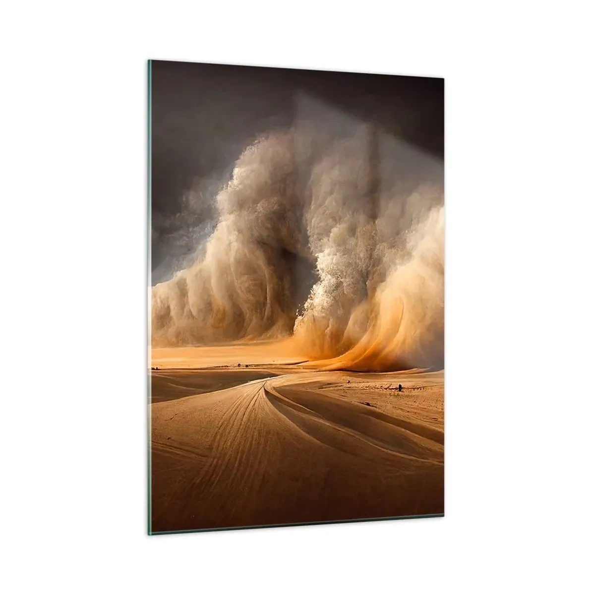 Cuadro sobre vidrio - Impresiones sobre Vidrio - Una tormenta de arena sobre el desierto con una luz dramática - 50x70cm - Ira del desierto - Decoración de pared moderna para salón y dormitorio ARTTOR