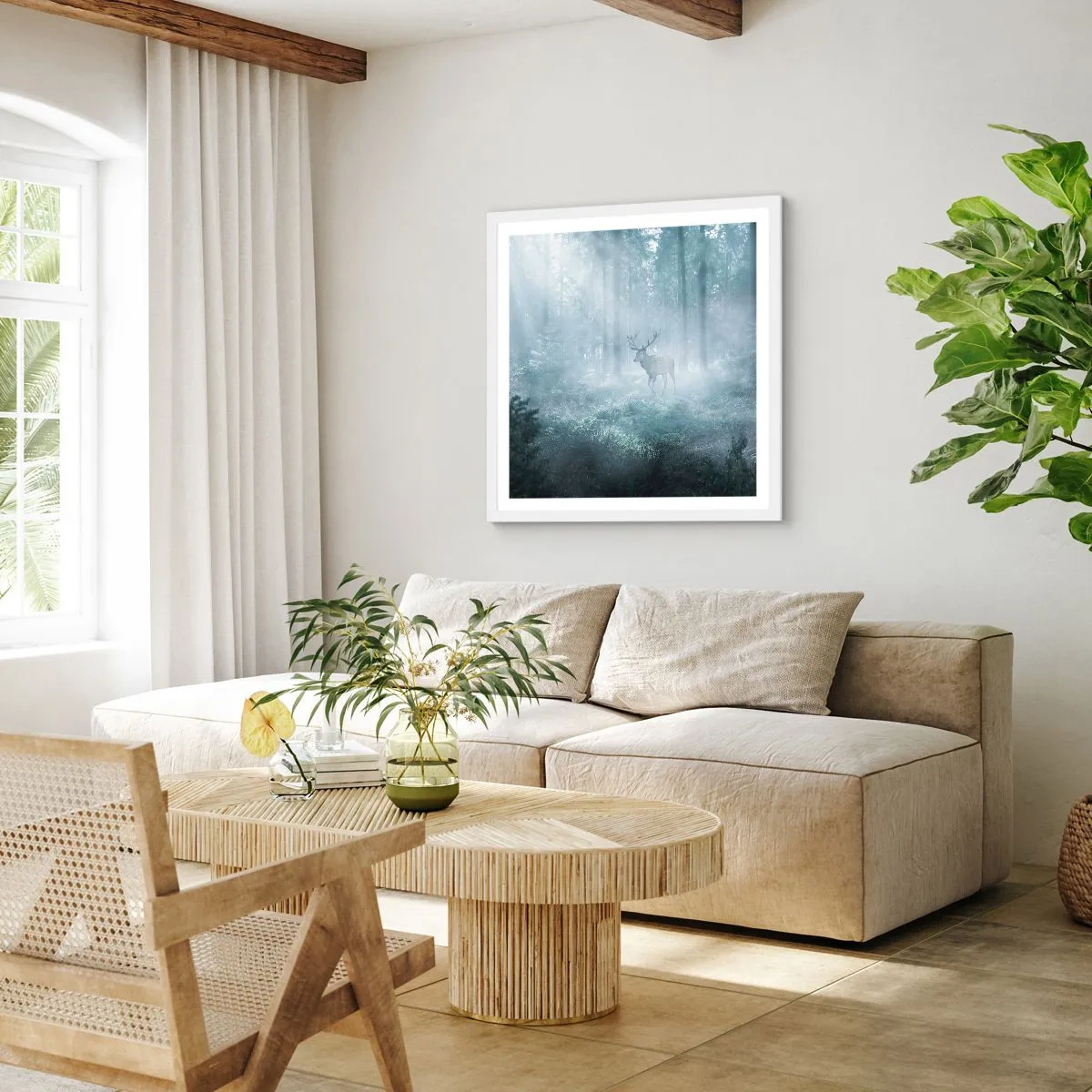 Póster en marco blanco - Ronda matutina por la finca - 30x30 cm