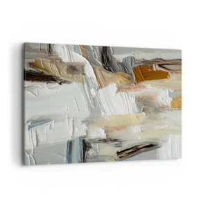 Cuadro sobre lienzo - Impresión de Imagen - Abstracción textural en tonos tierra y blanco. - 120x80cm - Estratificación de colores - Decoración de pared moderna para salón y dormitorio ARTTOR
