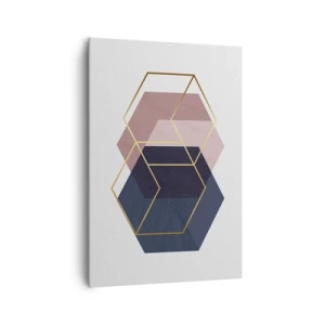 Cuadro sobre lienzo - Impresión de Imagen - Formas geométricas en líneas doradas sobre un fondo pastel. - 70x100cm - El poder de la sencillez - Decoración de pared moderna para salón y dormitorio ARTTOR