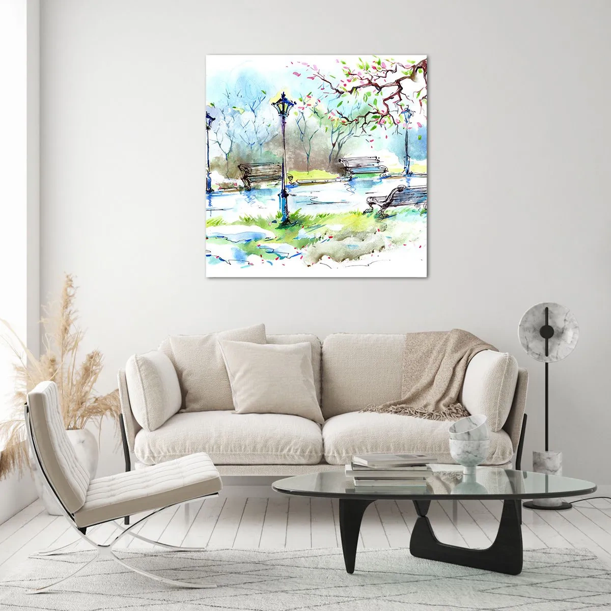 Cuadro sobre vidrio - Impresiones sobre Vidrio - El encanto del silencio del parque - 50x50 cm