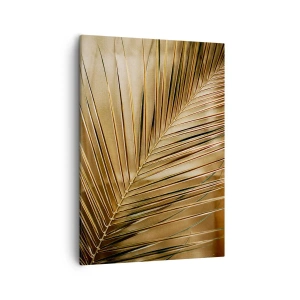 Cuadro sobre lienzo - Impresión de Imagen - Hoja de palma dorada sobre un fondo sólido - 50x70cm - Una columnata natural - Decoración de pared moderna para salón y dormitorio ARTTOR
