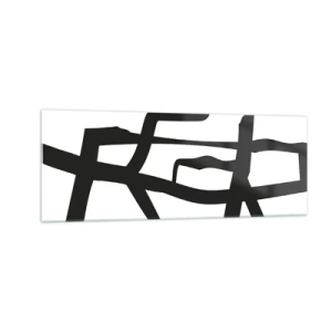 Cuadro sobre vidrio - Impresiones sobre Vidrio - Patrón minimalista en blanco y negro con líneas geométricas. - 140x50cm - Construcción en blanco y negro - Decoración de pared moderna para salón y dormitorio ARTTOR