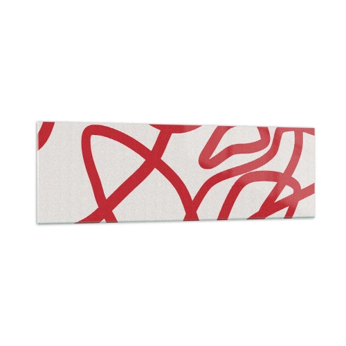Cuadro sobre vidrio - Impresiones sobre Vidrio - Líneas abstractas rojas sobre un fondo blanco - 160x50cm - Rojo sobre blanco - Decoración de pared moderna para salón y dormitorio ARTTOR