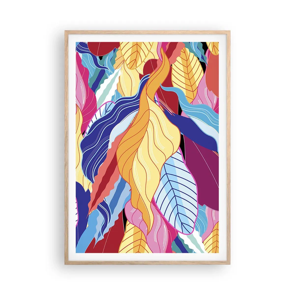 Póster en marco roble claro - Desorden colorido - 70x100 cm