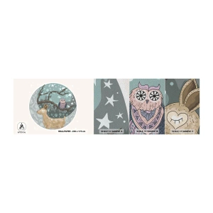 Muestra de fotomural Premium Sand - Noche de bosque de cuento de hadas - Para niños, Gráficos, Estrellas - 100x30 cm