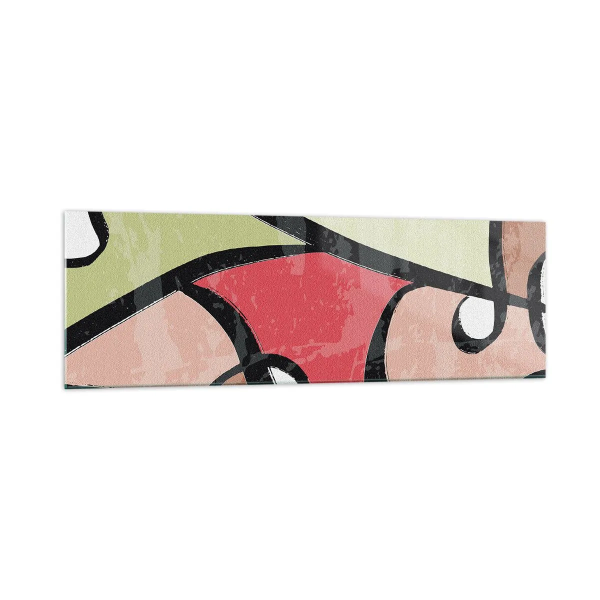 Cuadro sobre vidrio - Impresiones sobre Vidrio - Formas abstractas coloridas con líneas negras - 160x50cm - Piruetas entre colores - Decoración de pared moderna para salón y dormitorio ARTTOR