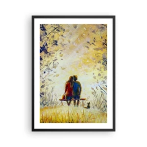 Póster en marco negro - Una pareja sentada en un banco entre los colores del otoño al atardecer. - 50x70cm - Un momento mágico - Decoración de pared moderna para salón y dormitorio ARTTOR