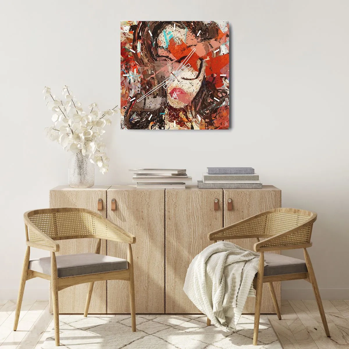 Reloj de pared - Reloj de vidrio - Retrato abstracto de una mujer en colores intensos. - 30x30cm - Nadie sabe cómo eres realmente - Decoración de pared moderna para salón y dormitorio ARTTOR