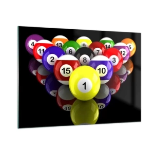 Cuadro sobre vidrio - Impresiones sobre Vidrio - Bolas de billar de colores dispuestas sobre un fondo negro - 100x70cm - Diferentes colores del juego - Decoración de pared moderna para salón y dormitorio ARTTOR